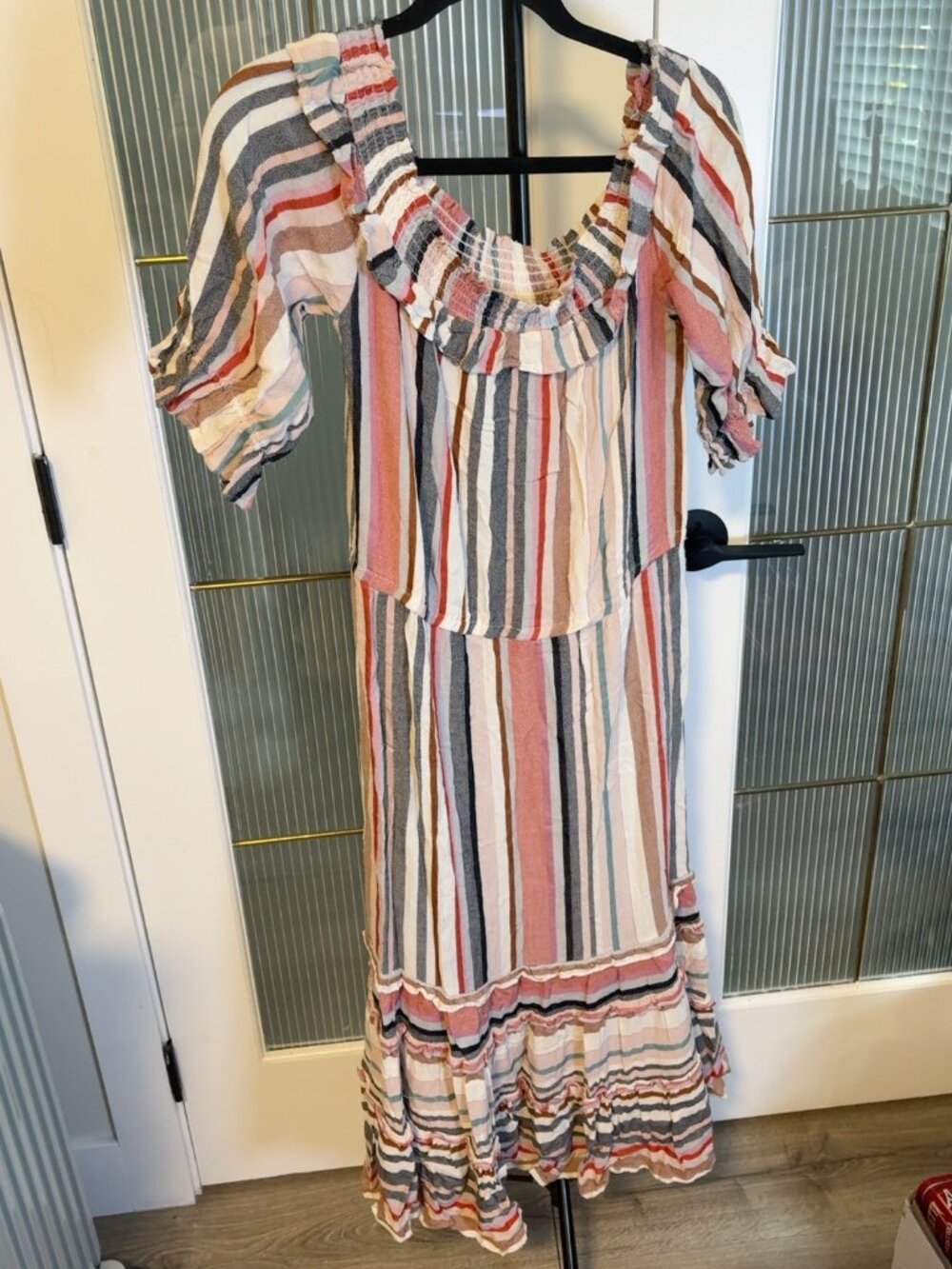 Buffalo David Bitton Striped Maxi Dress Women’s L Boho Off Shoulder